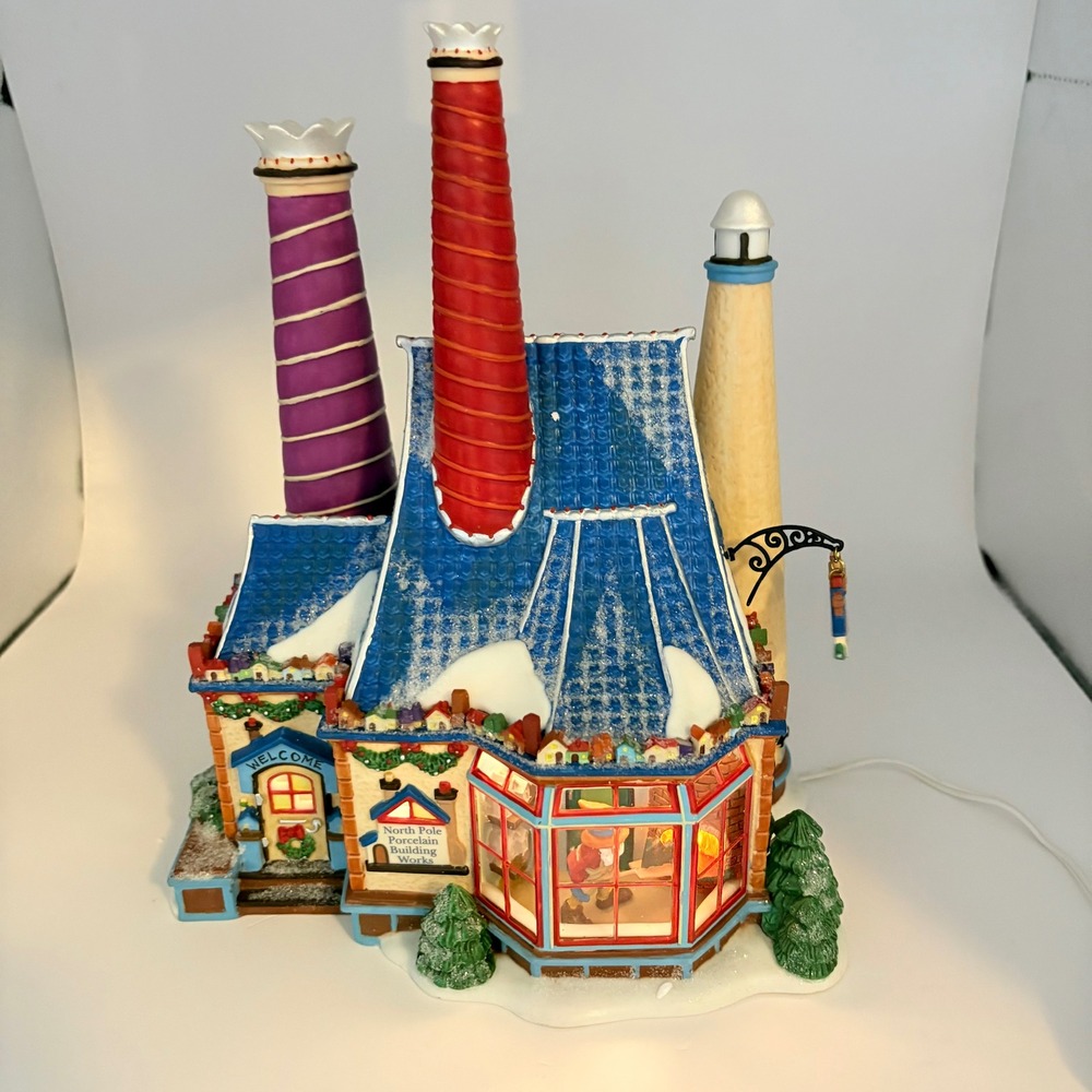 Dept 56 North Pole Series Porcelain Building Works Blue Red Purple 56788
